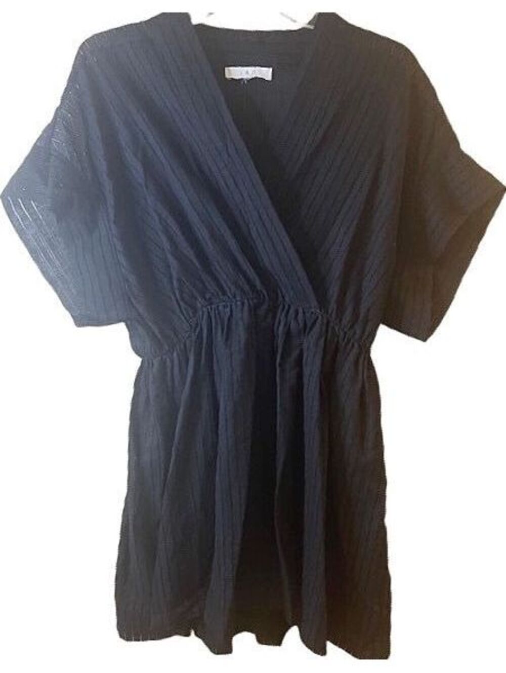 IRO Paris Black Textured Cotton Faux Wrap Kimono Sleeve Mini Dress
